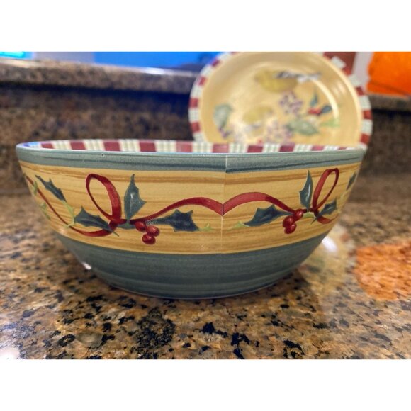 Vintage Lenox Winter Greeting Christimas Holiday Everyday Plate & 3 Bowls - Picture 8 of 12